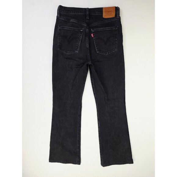Levis Size 27X29 Womens Black Ribcage Boot Button Fly 5 Pocket Logo Tag Jeans - Picture 1 of 15